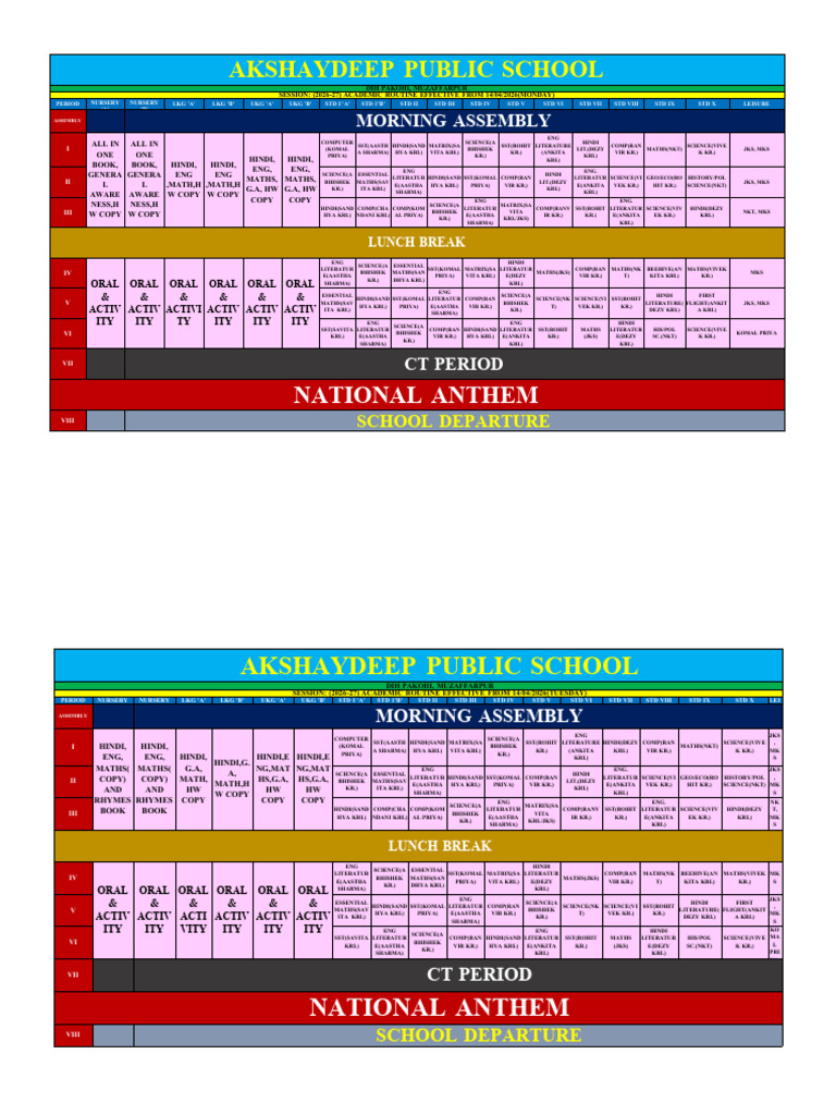 Revised Teacher's Academic Routine 2026-27 Effective From 15-04-2026 | PDF