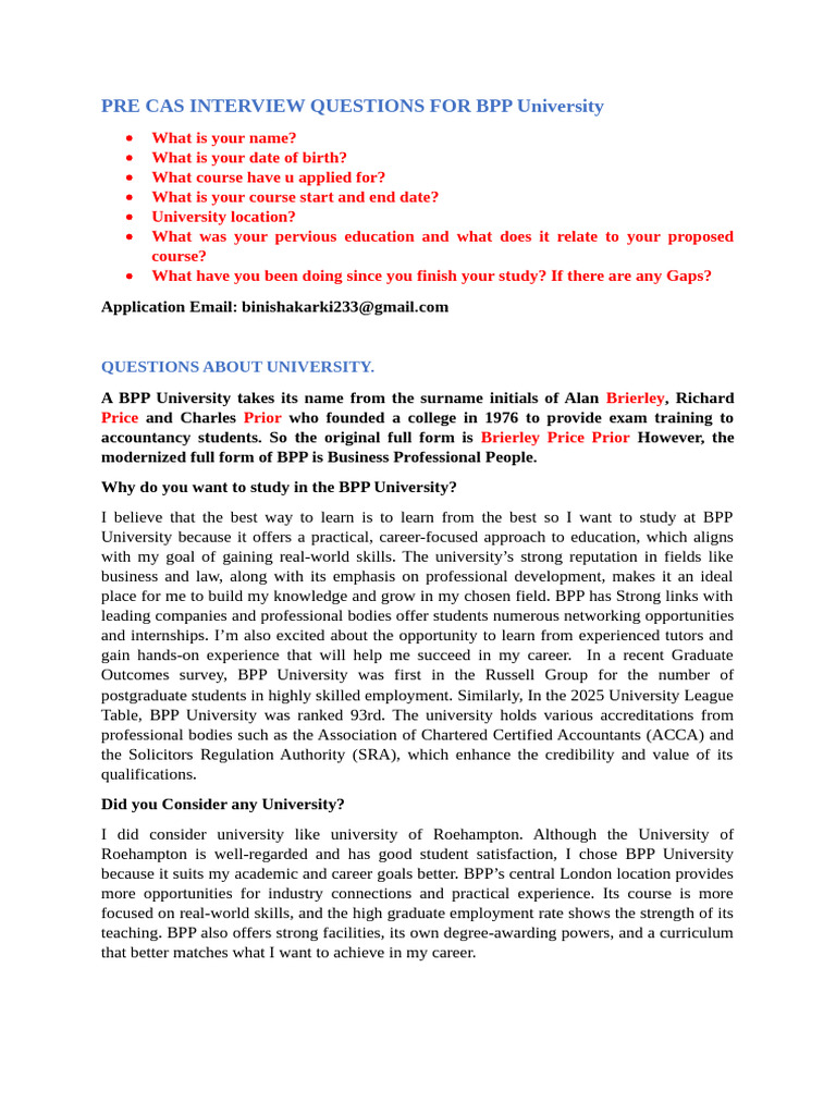 BPP Final Interview-BSc.(Hons) Applied Management | PDF | Business