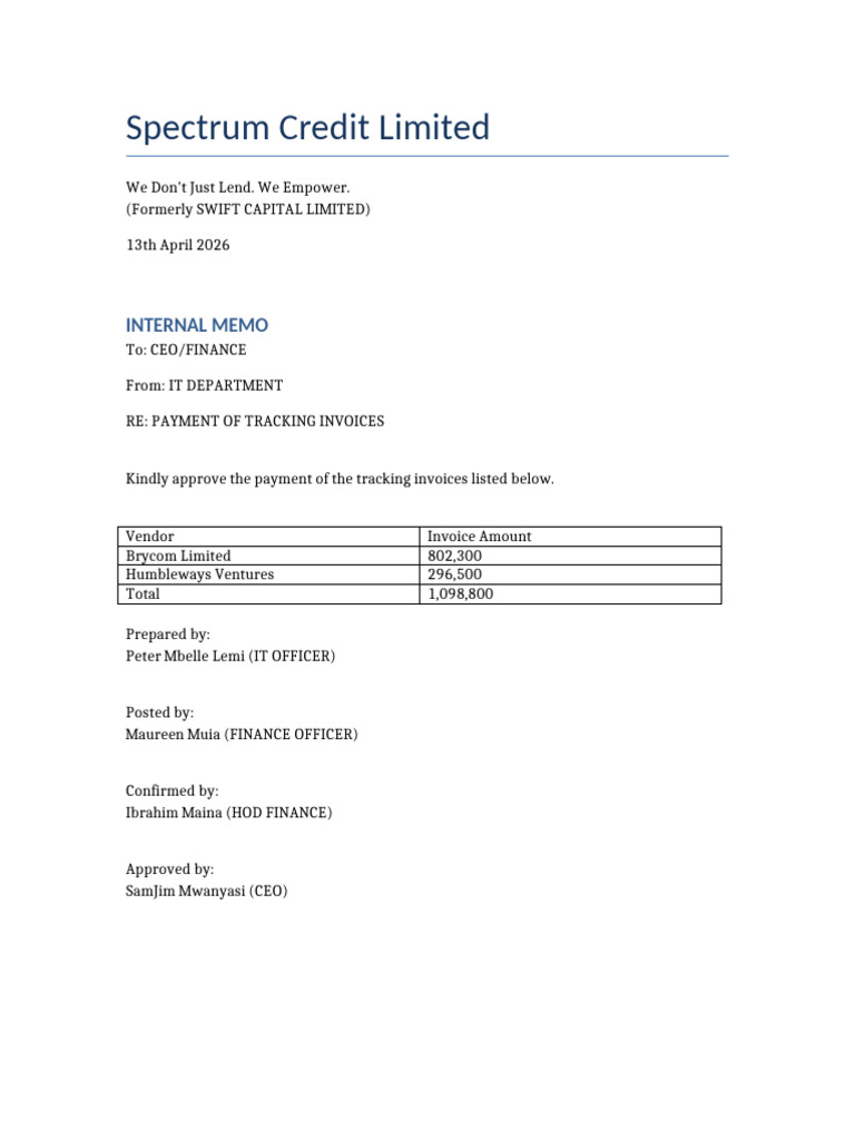 IT Memo Tracking Invoices | PDF