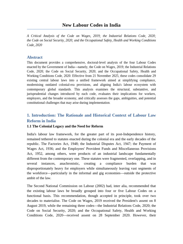 New Labour Codes India | PDF | Employment | Wage