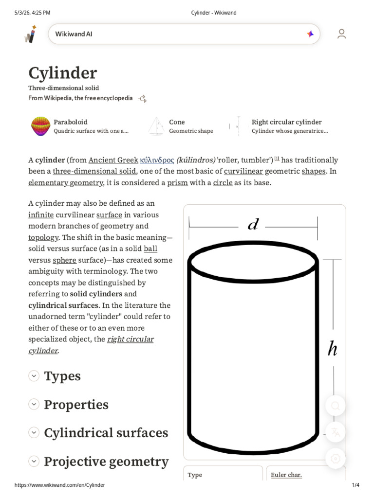 Cylinder - Wikiwand | PDF | Geometry | Classical Geometry