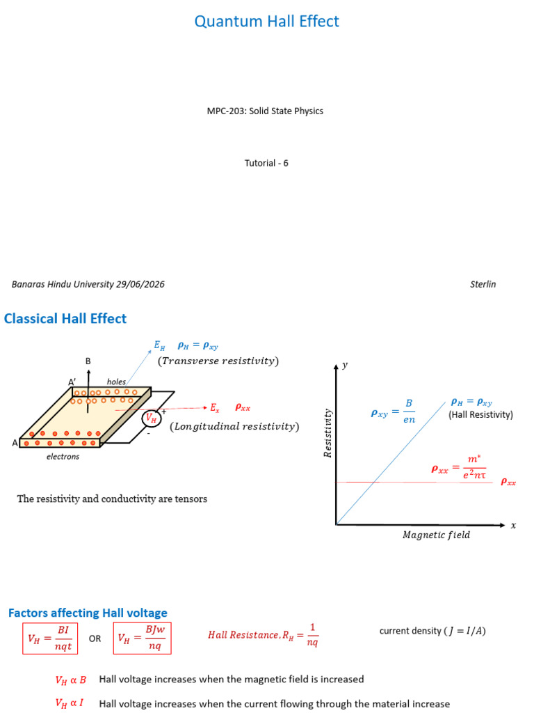 6.quantum Hall Effect | PDF | Electrical Resistivity And Conductivity ...