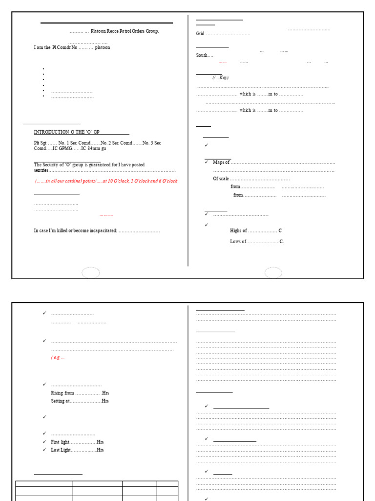 Platoon Recce Patrol Orders (Revised Jan 25) - Karis | PDF ...