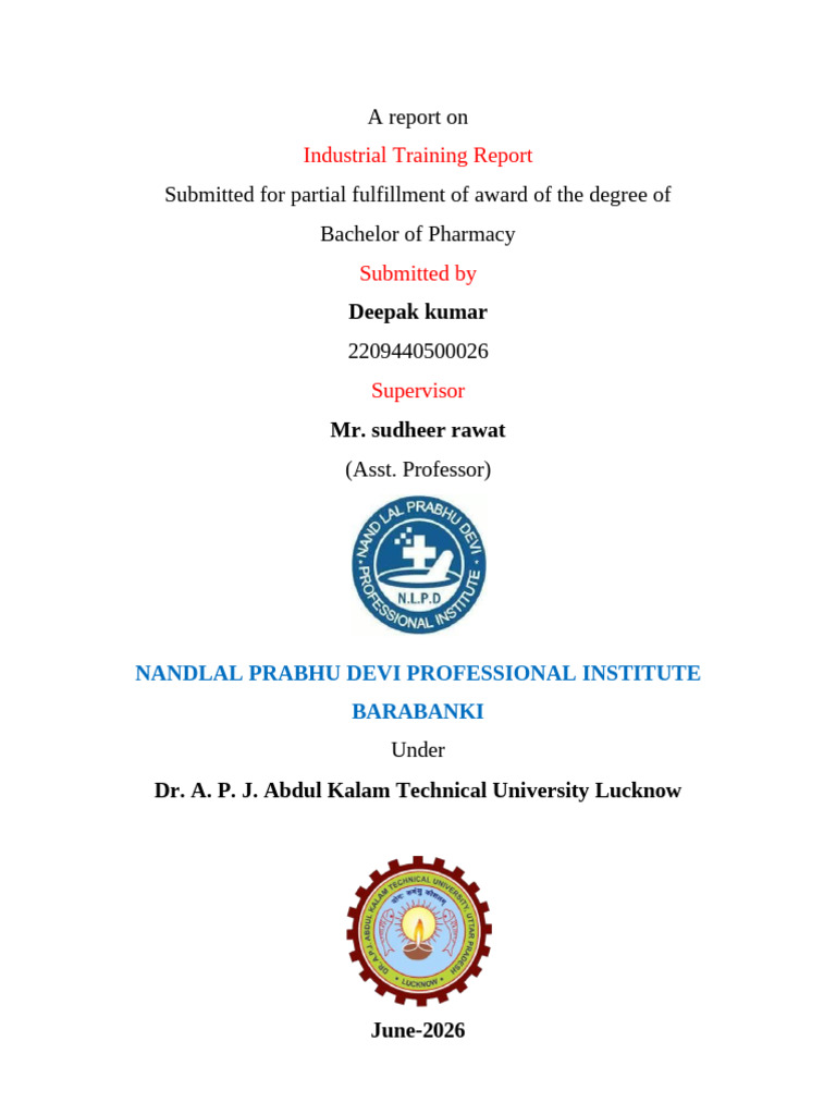 My Industrial Training Report Final DEEPAK KUMAR | PDF | Ultraviolet ...