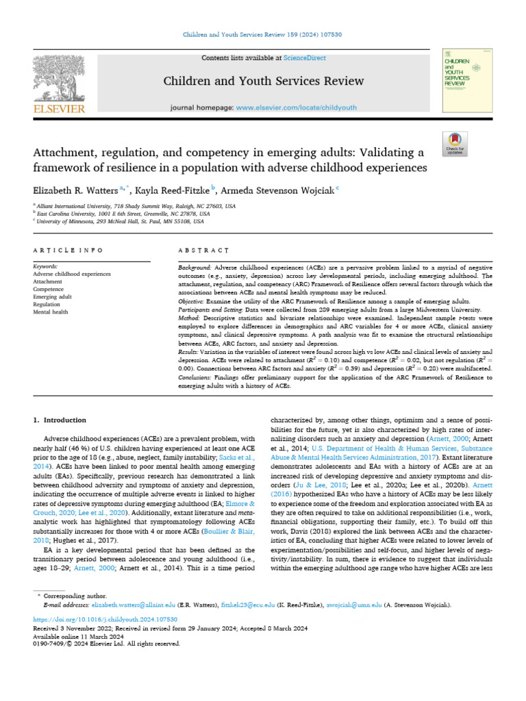 Watters 2000 Attachment Regulation and Competency in Emerging Adults ...