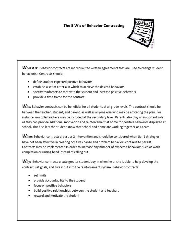 The 5 Ws of Behavior Contracting | PDF | Reinforcement | Motivation