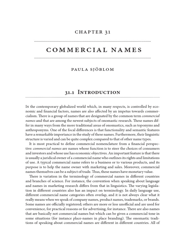 COMMERICAL NAMES the Oxford Handbook of Names and Naming 9780199656431 ...