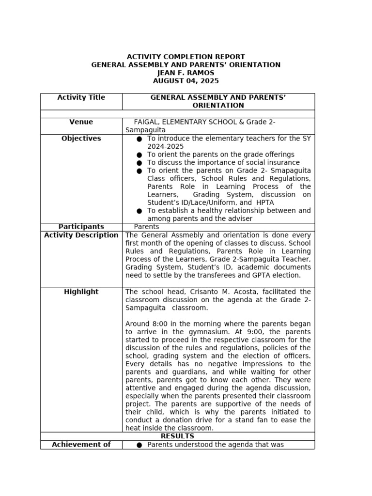 Activity Completion Report (1) | PDF | Teachers | Curriculum