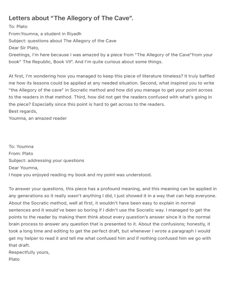 Letters About “the Allegory of the Cave”. | PDF