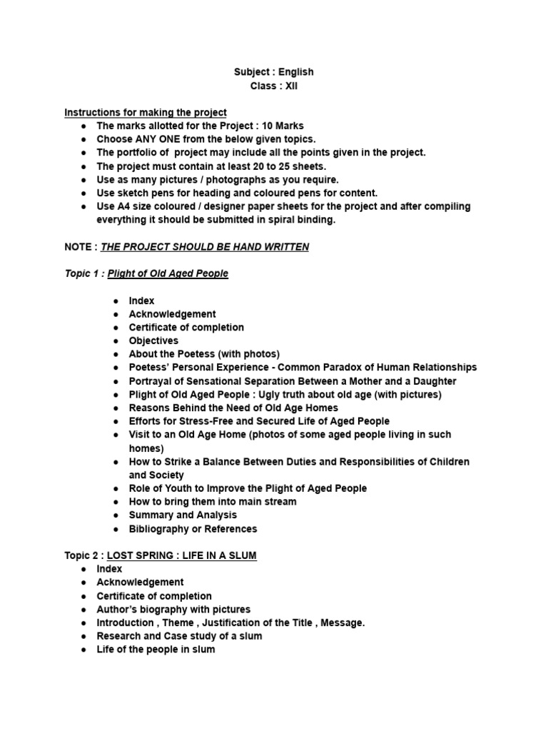 Class 12th English Project 2025-26 | PDF