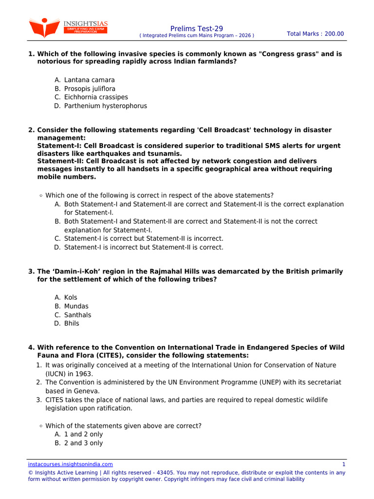 IPM Insight IAS Prelims 2026 Test 29 With Solution | PDF | Neutrino ...
