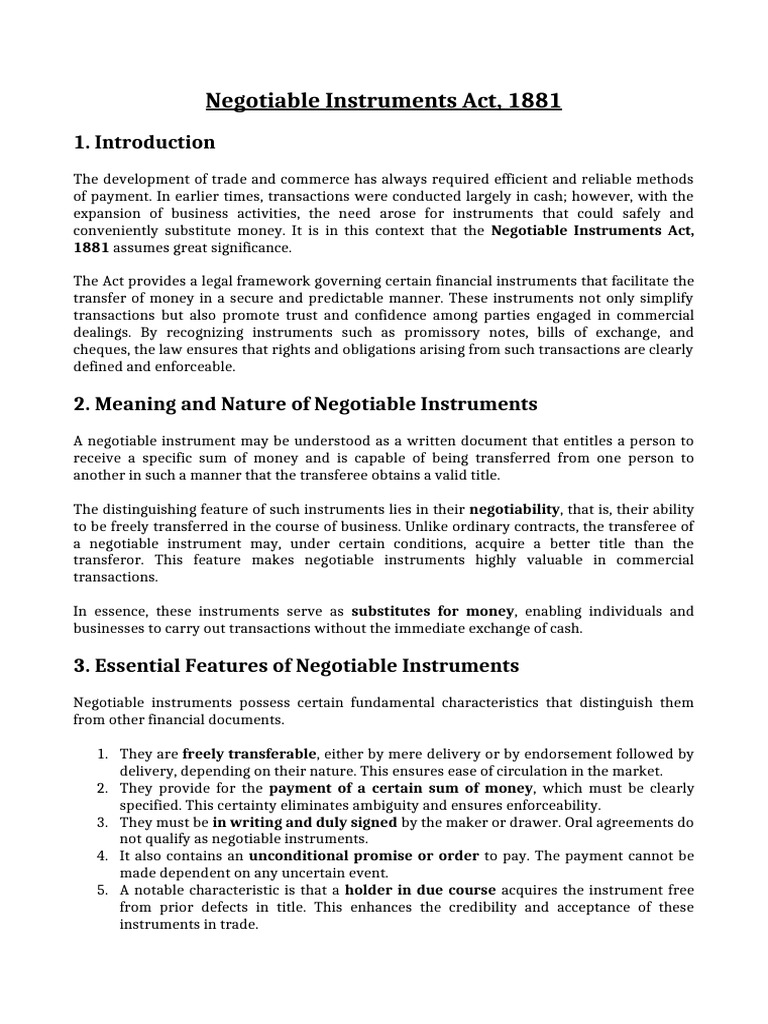 Negotiable Instruments Act | PDF | Negotiable Instrument | Cheque