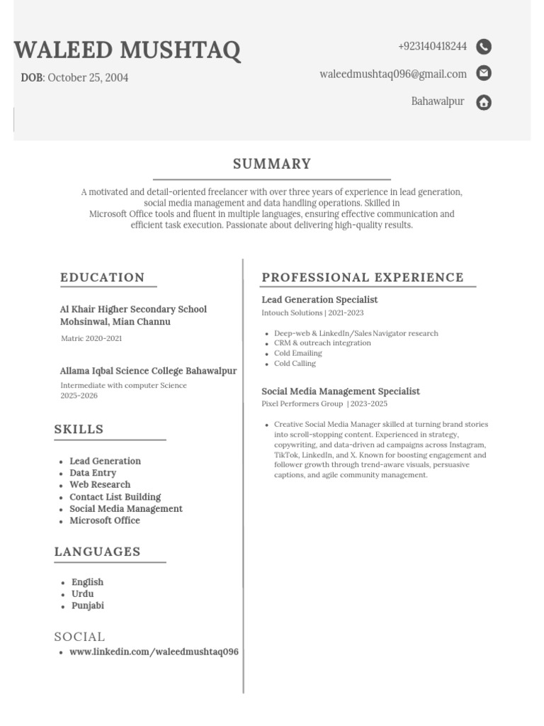 Gray and White Simple Clean Resume (1) | PDF | Computing