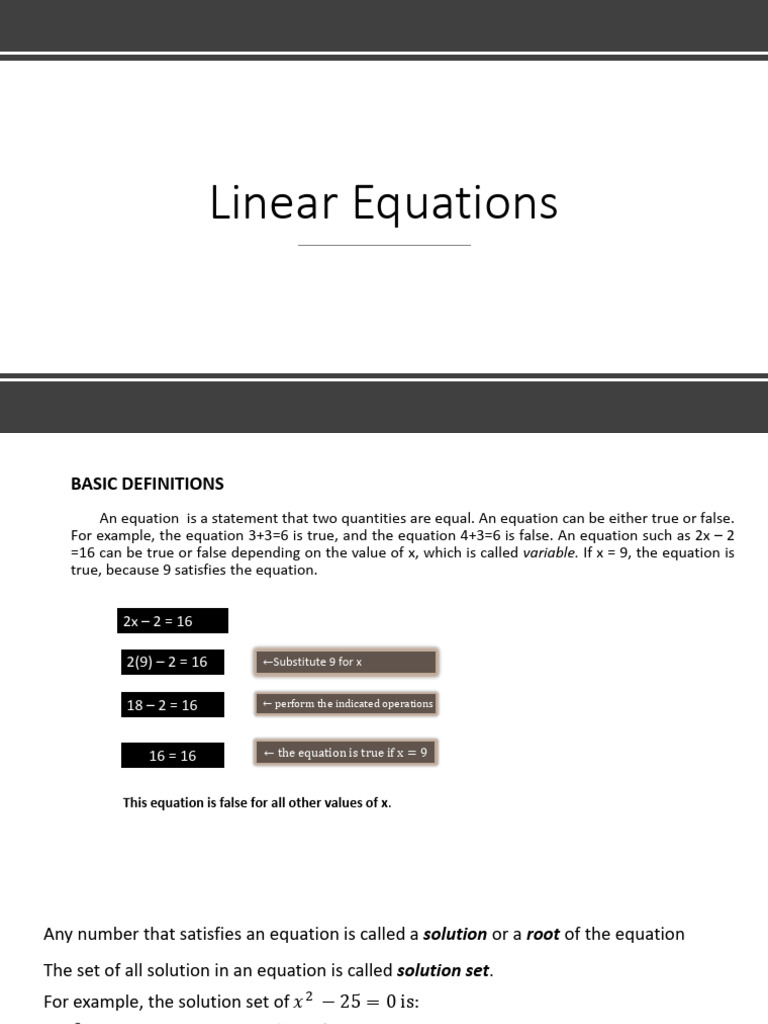 1 Linear Equations | PDF | Equations | System Of Linear Equations