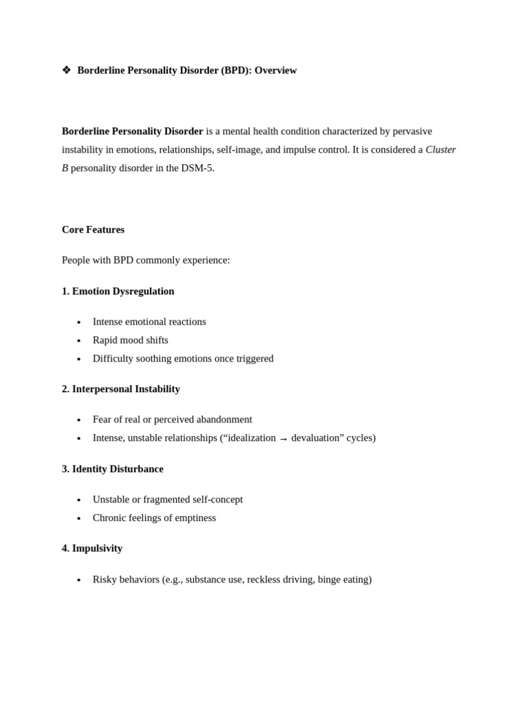 Overview on BPD & DBT | PDF | Dialectical Behavior Therapy | Borderline ...