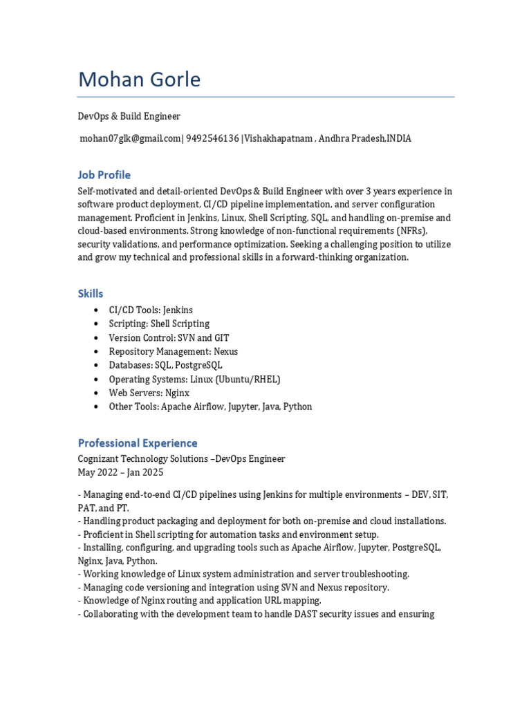 Mohan Gorle DevOps Resume | PDF | Cloud Computing | Software Repository