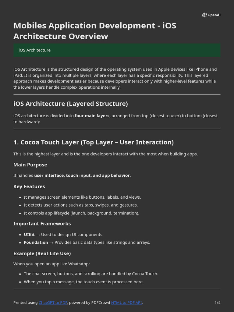 IOS Architecture Overview | PDF | Ios | Mobile App