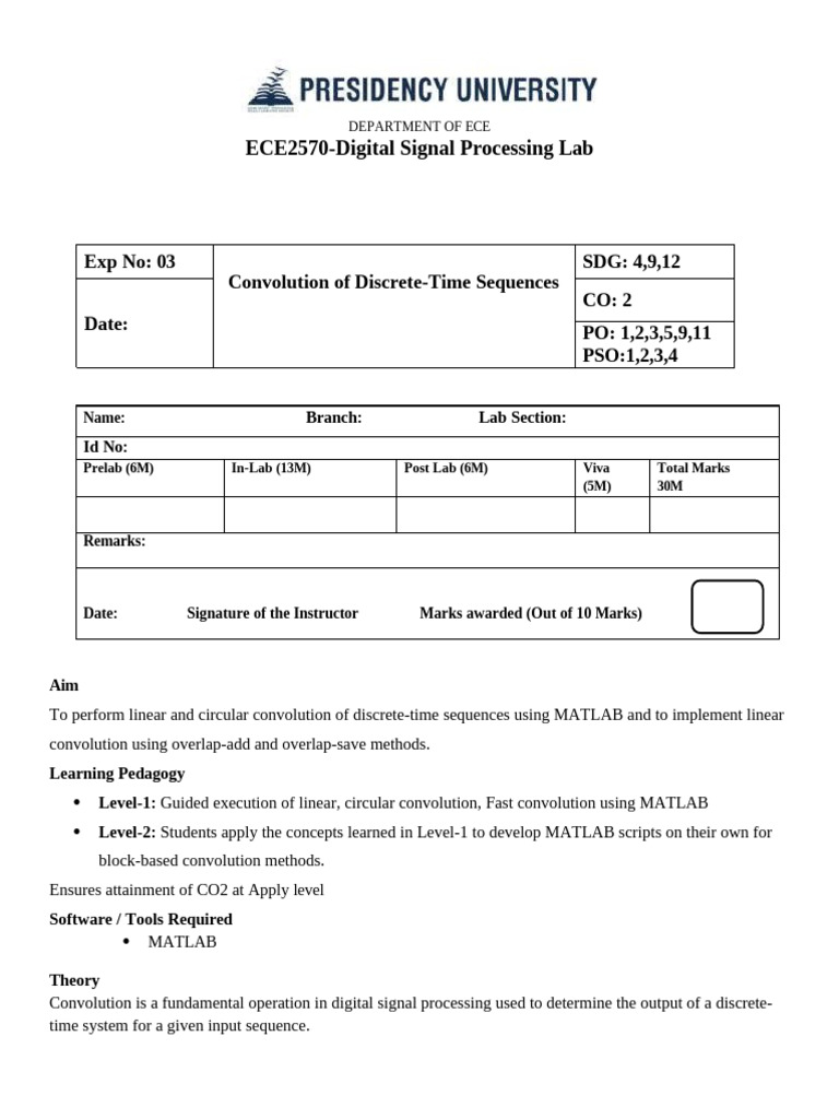 Record Exp-3 Ece2570 Dsp | PDF | Convolution | Signal Processing