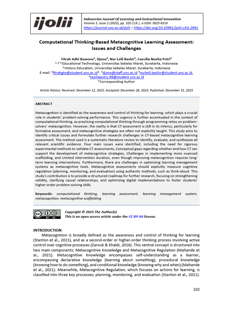 2991+CT+Based+Metacognitive+Learning+Assessment | PDF | Metacognition ...