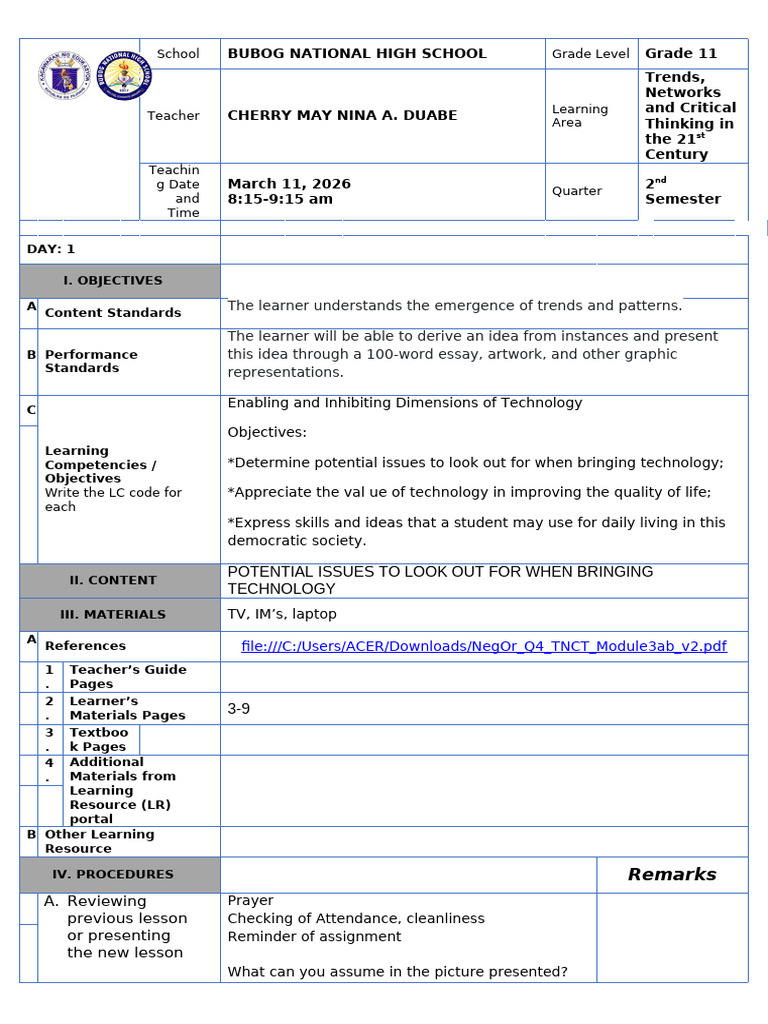 Lesson Plan-potential Issues to Look Out for When Bringing Technology ...