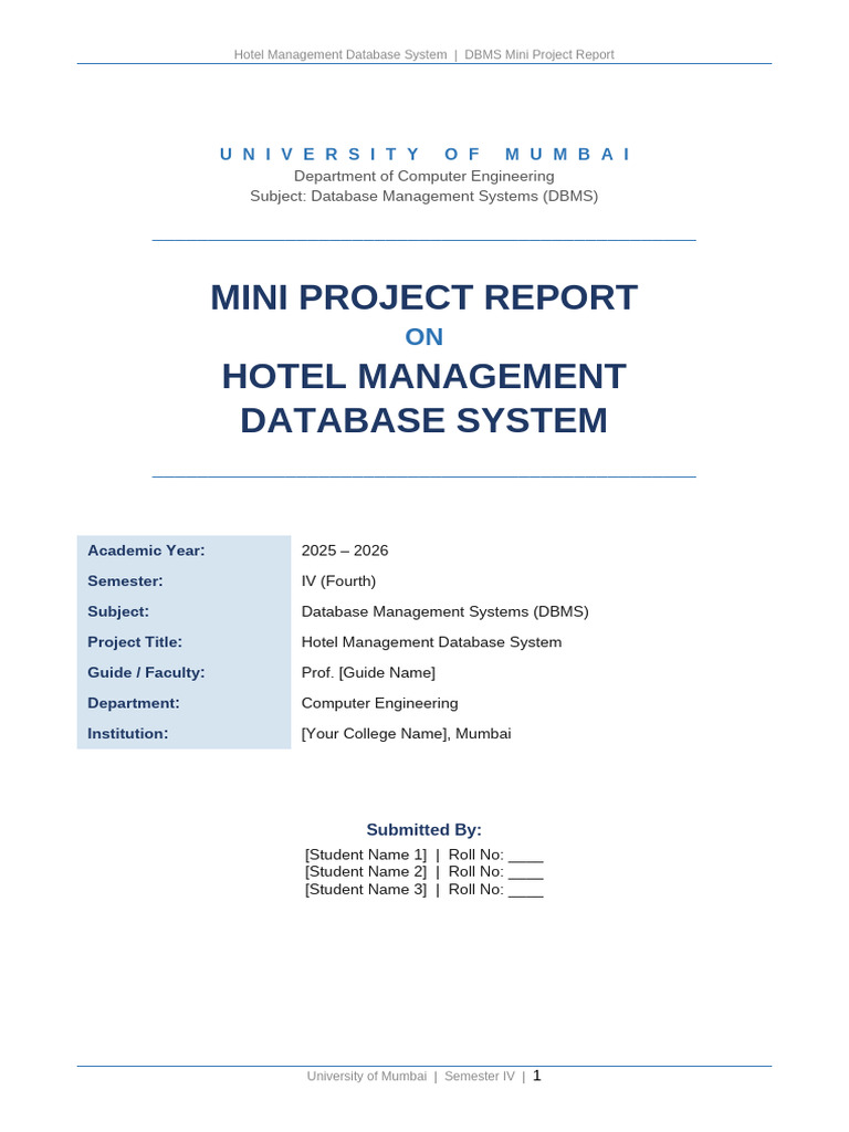 Hotel_Management_DBMS_Report_Updated | PDF | Databases | Relational ...