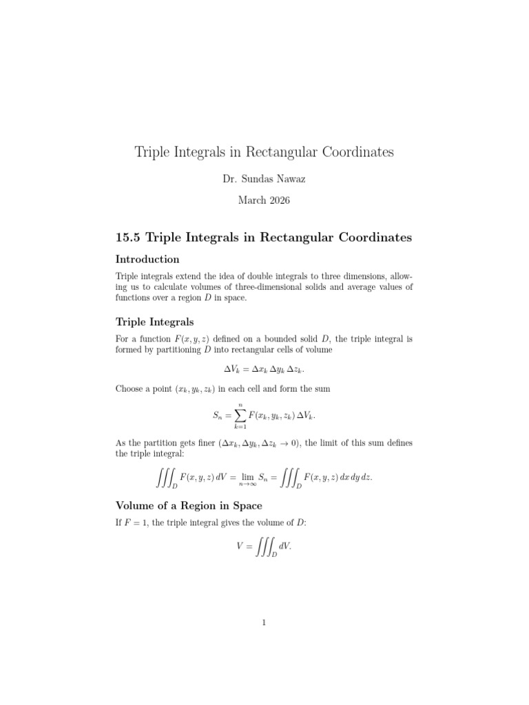 Triple Integral Calculus Vector Docs PRF | PDF | Integral | Calculus