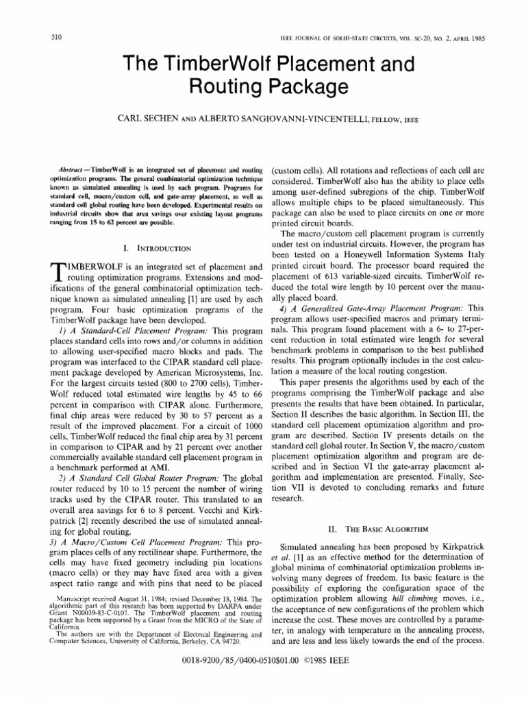 The TimberWolf Placement and Routing Package | PDF