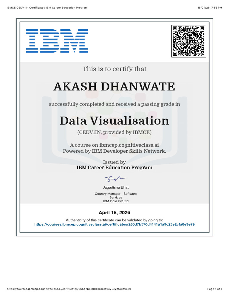 IBMCE CEDV1IN Certificate IBM Career Education Program_copy | PDF
