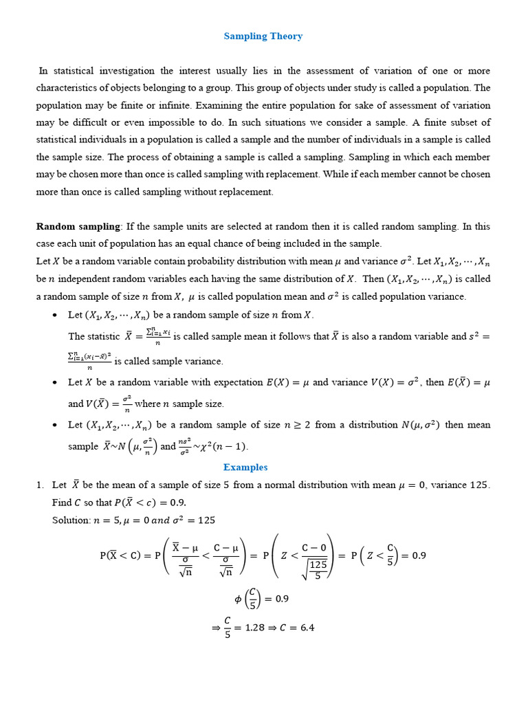Unit 4 Sampling Theory | PDF | Estimator | Variance