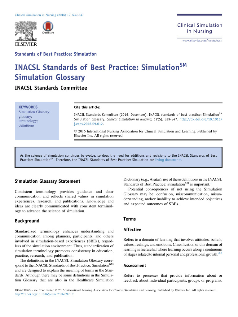 INACSL Standards of Best Practice - Simulation Glossary | PDF ...