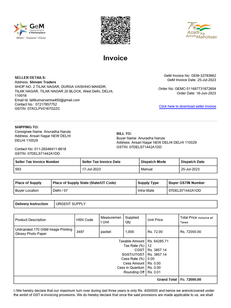 GEM Invoice 72000 | PDF | Invoice | Taxes