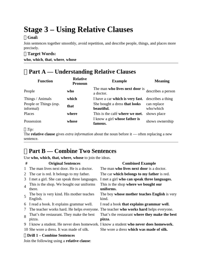 Sentence Expansion Relative Clauses | PDF | English Language | Sentence ...