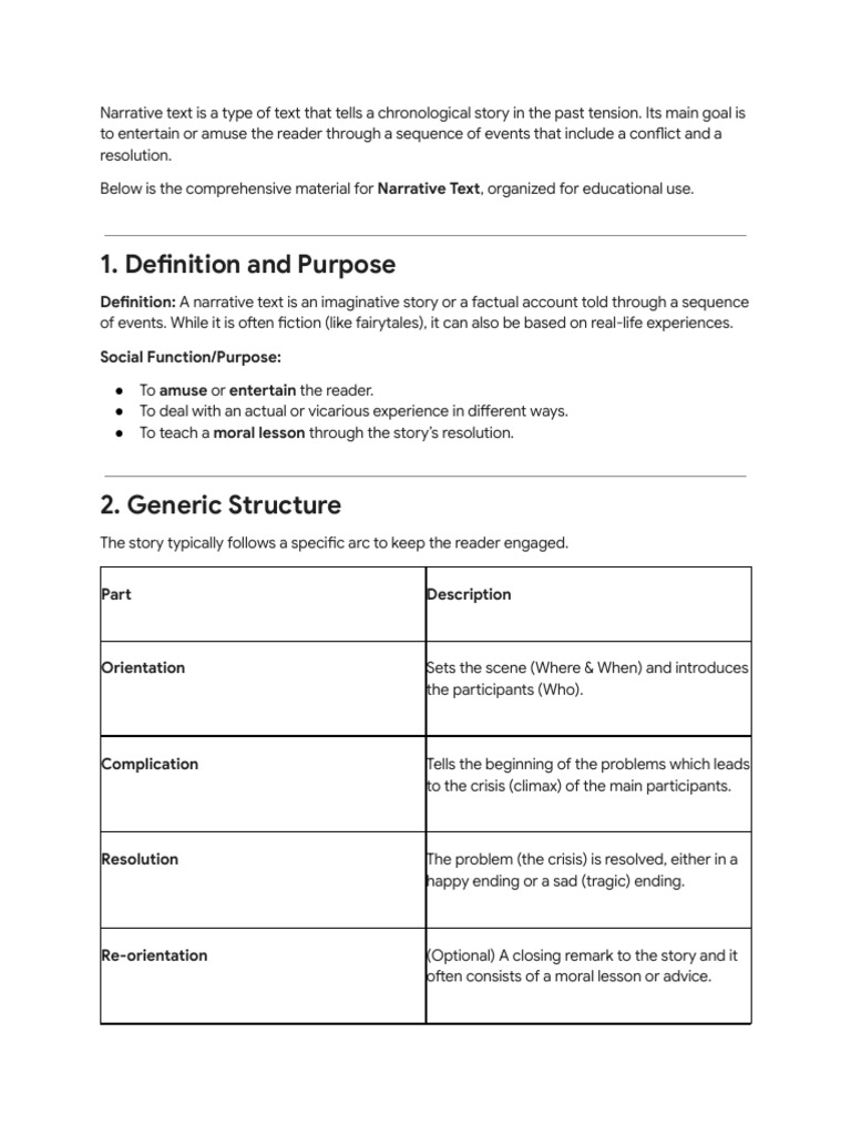 Narrative Text- Definition, Structure, and Elements | PDF | Narrative ...