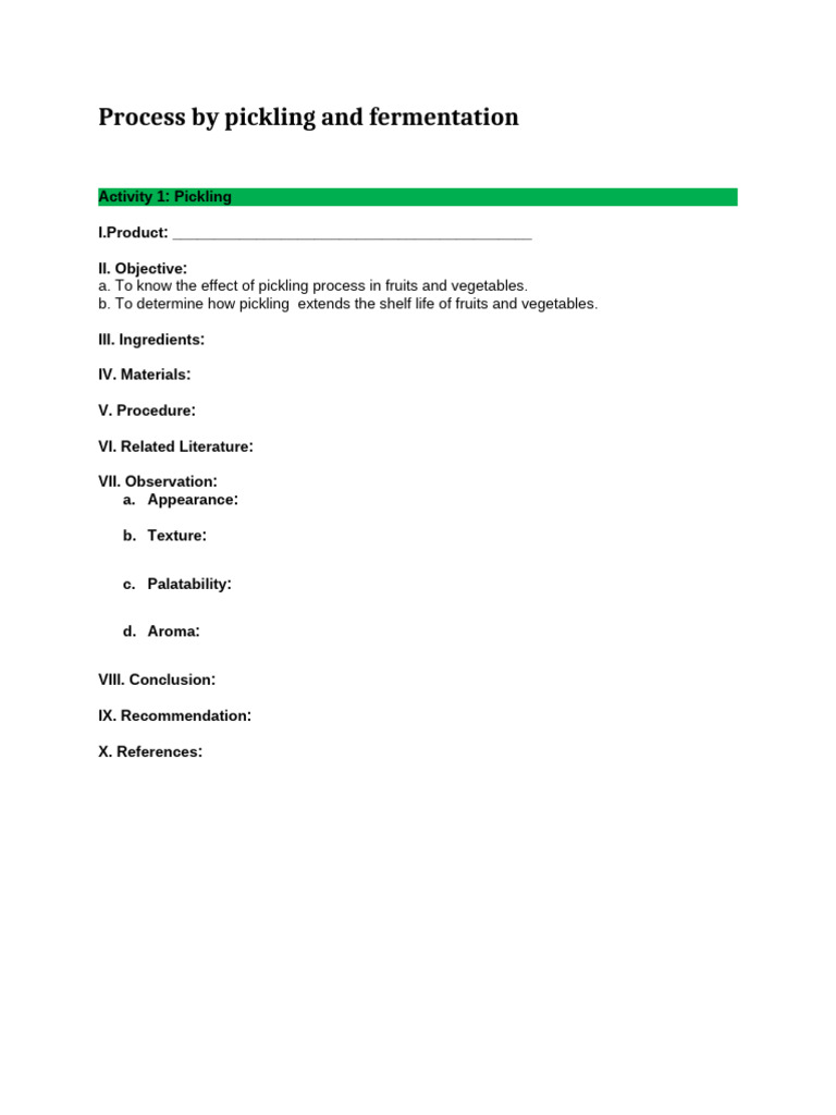 Laboratory 3 Pickling and Fermentation | PDF