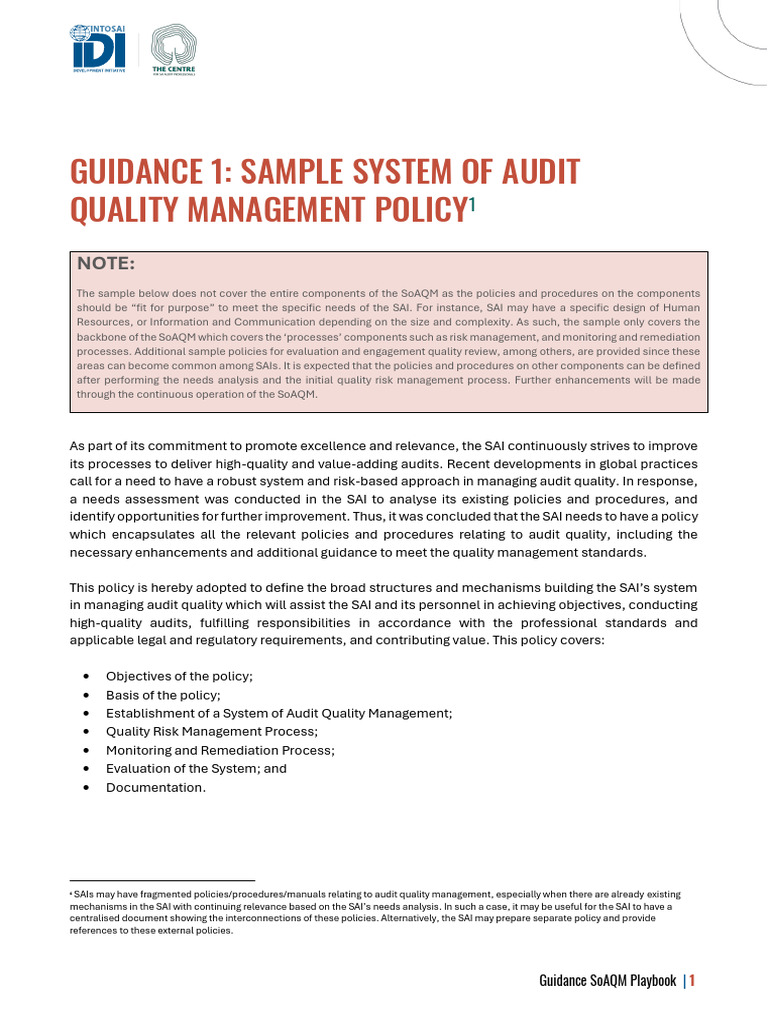 Guidance 1- Sample System of Audit Quality Management Policy | PDF ...