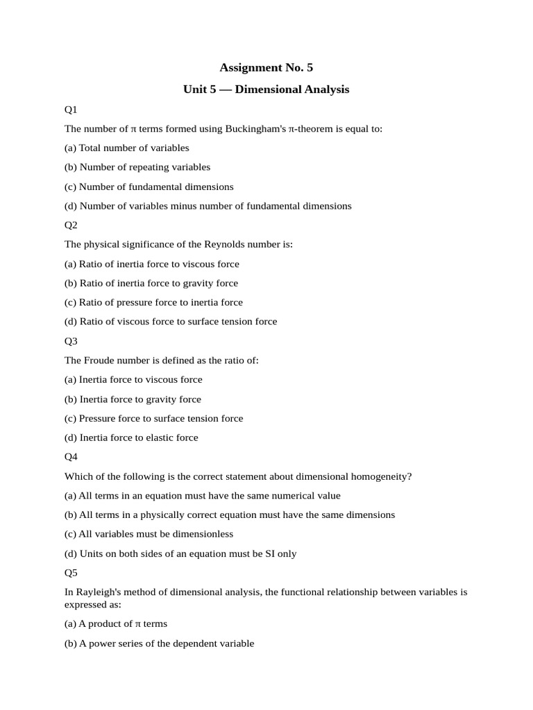 FM Assignment No. 5 | PDF | Force | Continuum Mechanics