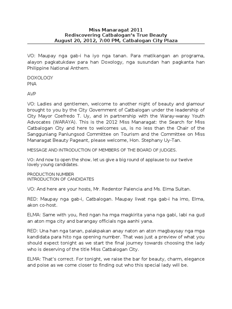 Script - Miss Manaragat 2012