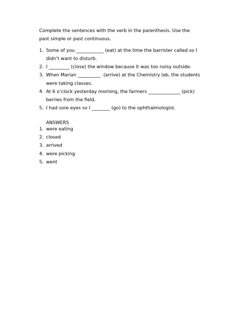 5º Lesson Exercises | PDF