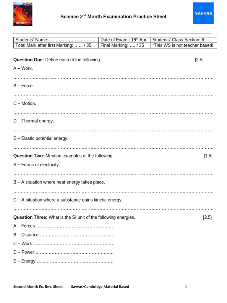 Science 2nd Month Practice Sheet | PDF | Temperature | Heat