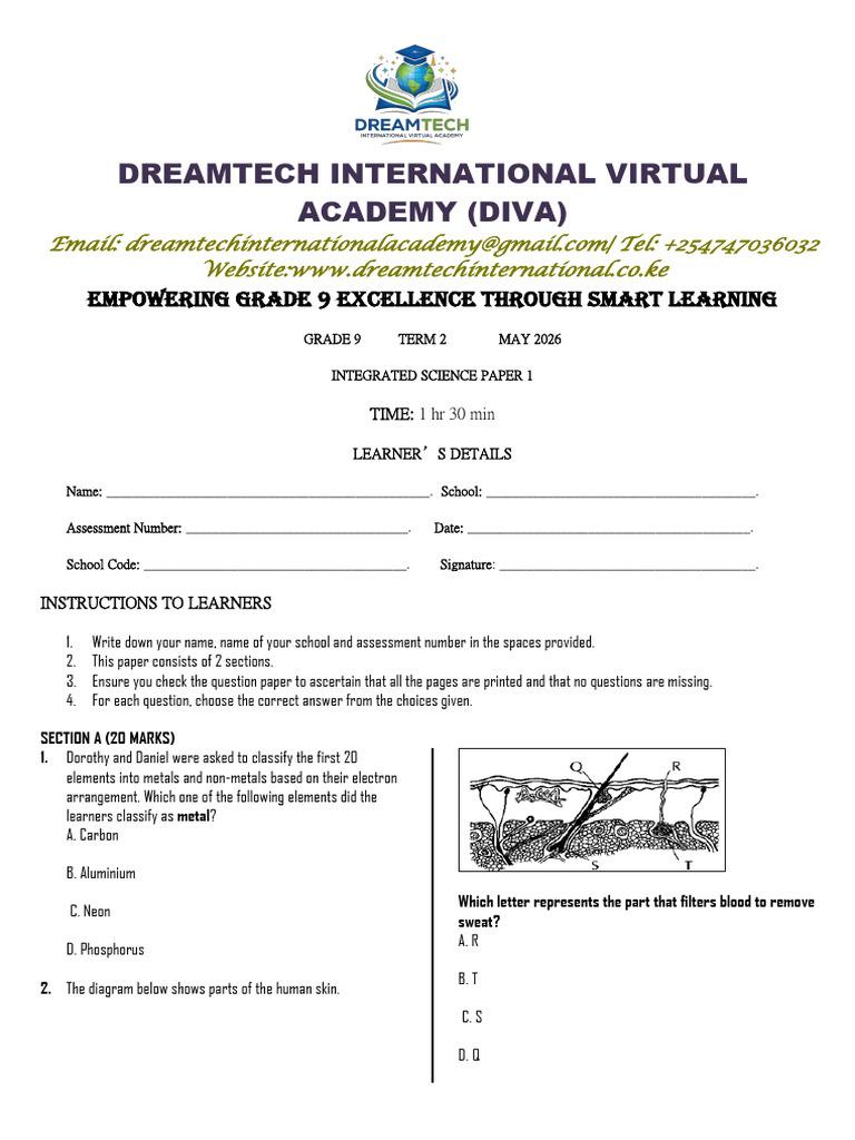 GRADE 9 INTEGRATED SCIENCE PAPER 1 DIVA | PDF | Atoms | Metals