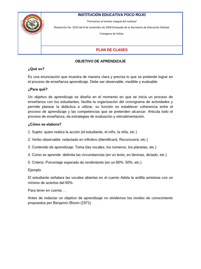Terminoloia Del Formato Plan de Clase | PDF | Aprendizaje | Enseñando