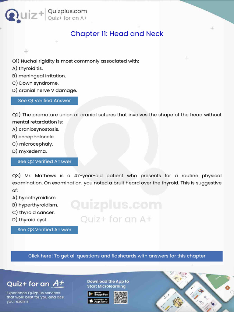 Nuchal Rigidity is Most Commonly Associated With | PDF | Heart | Ear