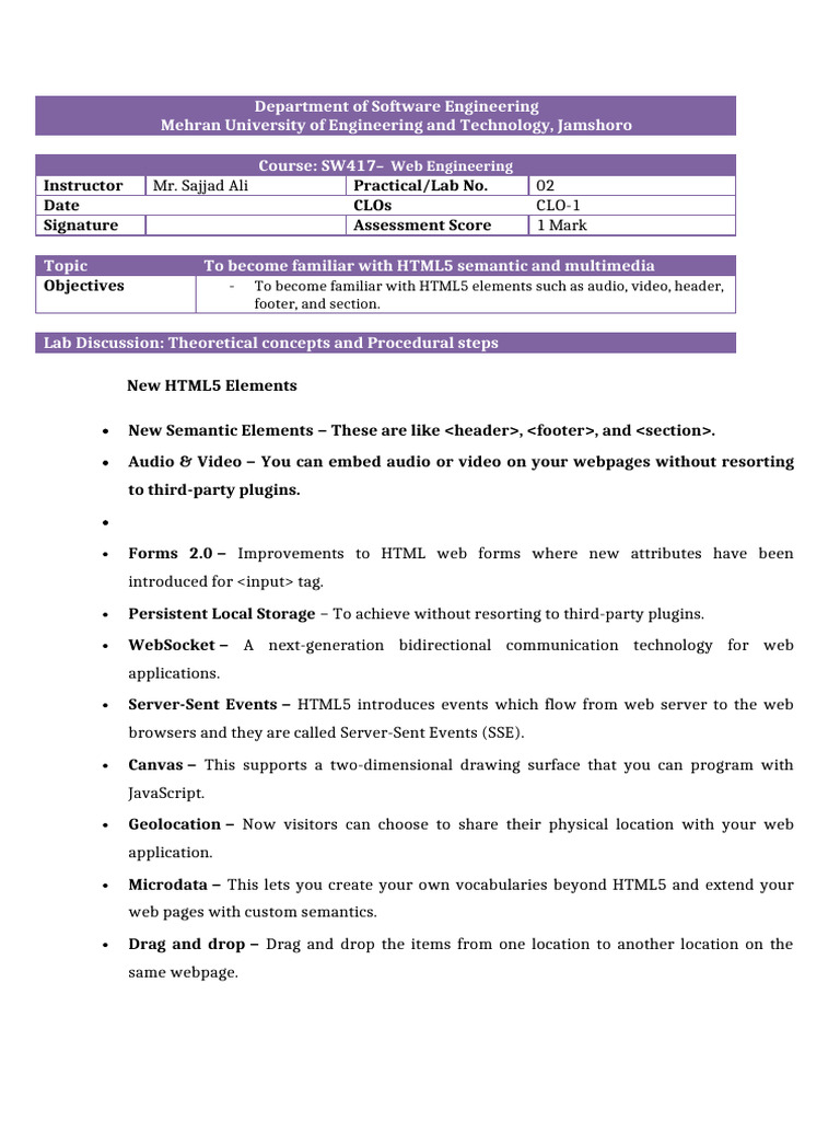 Practical 2-To Become Familiar With HTML5 Semantic and Multimedia ...