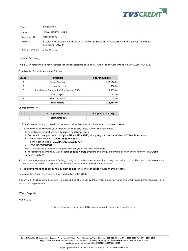 Foreclosure Statement | PDF | Payments | Banking