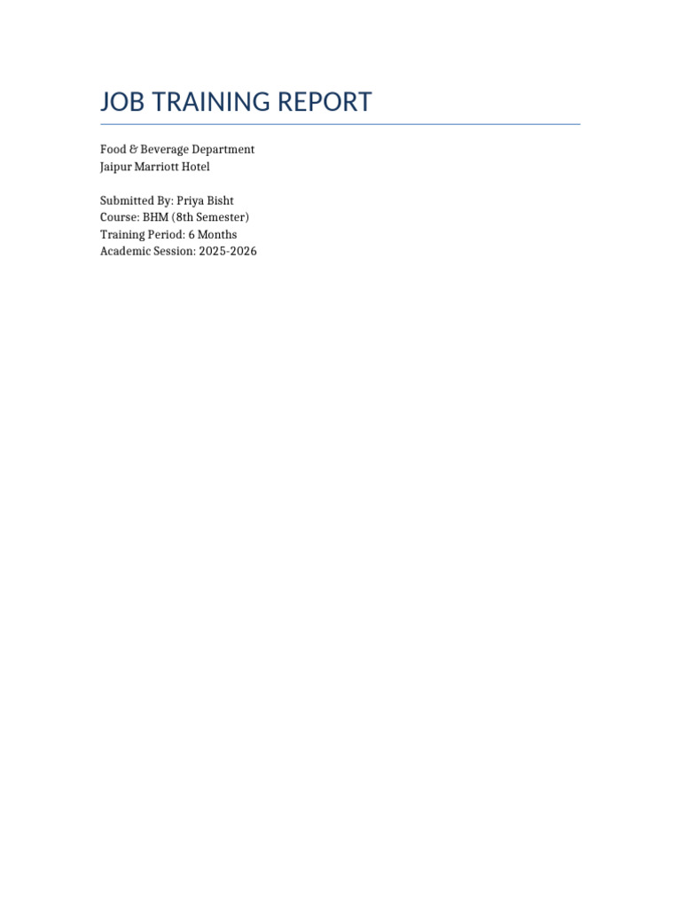 F&B_Training_Report_Priya_Bisht | PDF