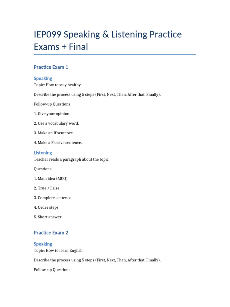 Speaking Listening Practice Final | PDF