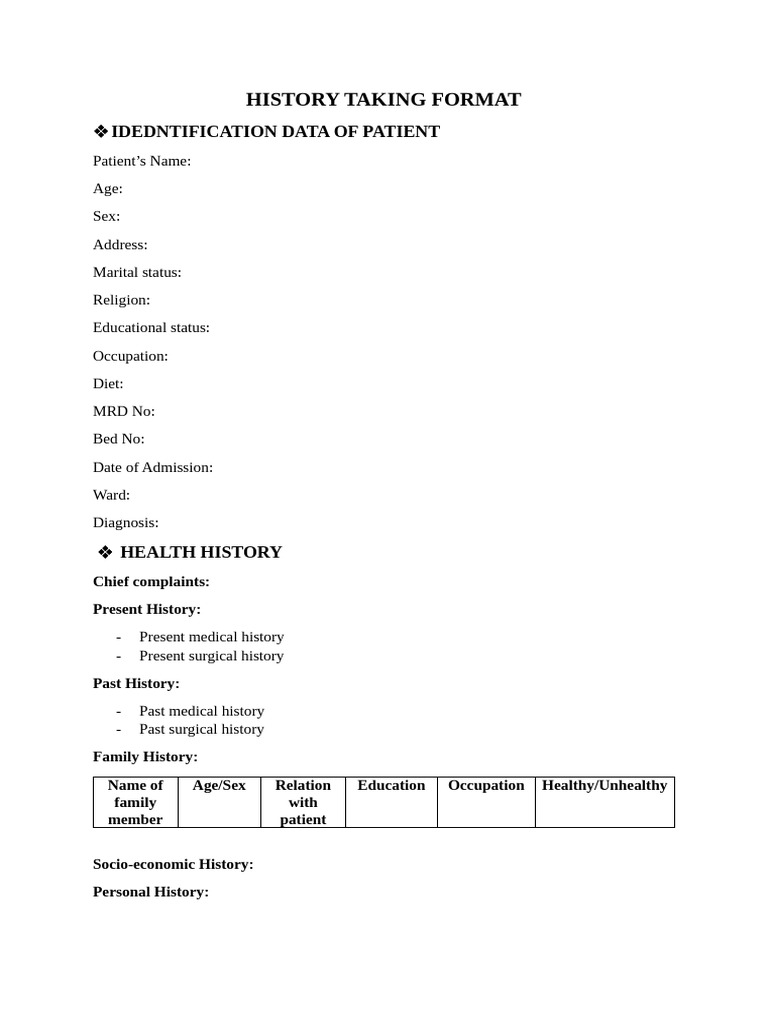 History Taking Format | PDF