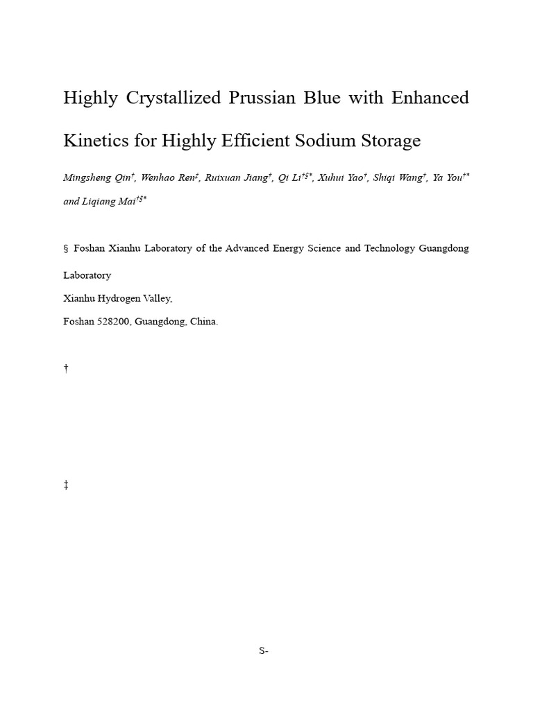 Qin Et Al. - Highly Crystallized Prussian Blue With Enhanced Kinetics ...