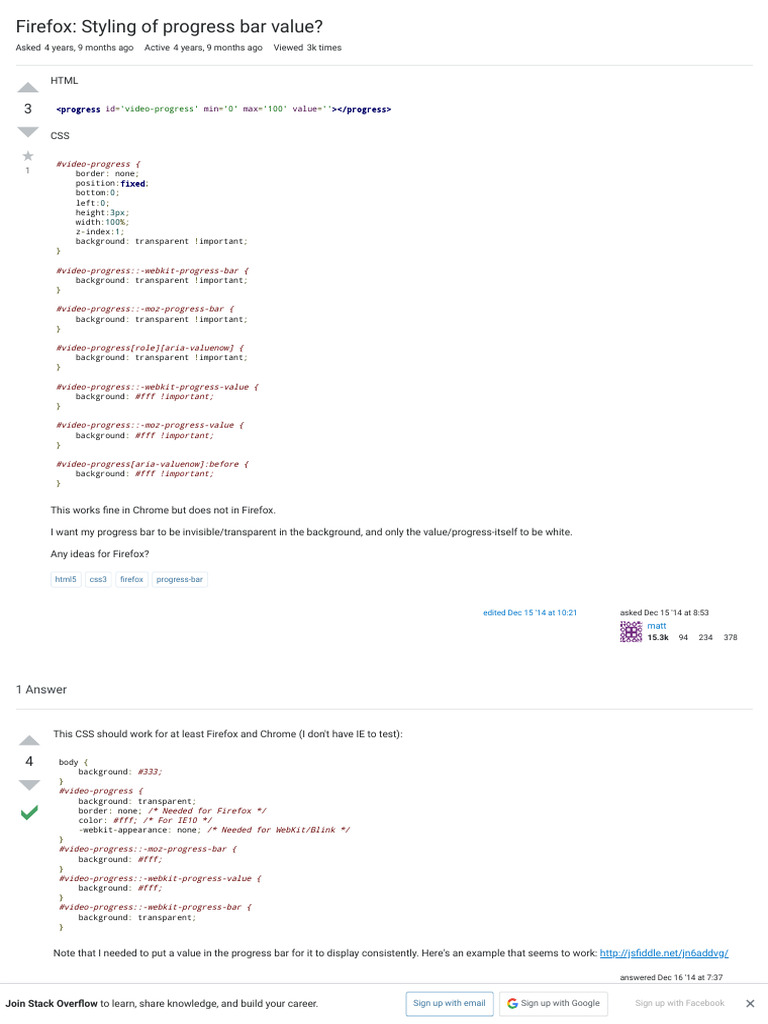Html5 - Firefox_ Styling of Progress Bar Value_ - Stack Overflow | PDF ...