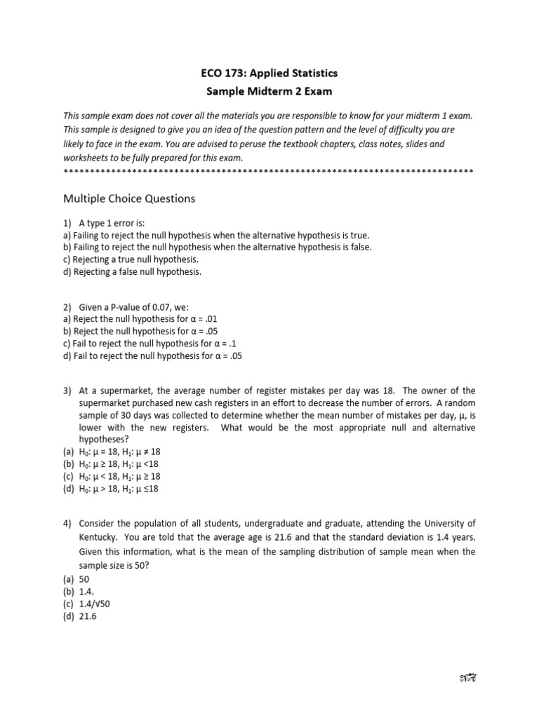Applied Statistics Sample Exercise | PDF | P Value | Statistical ...